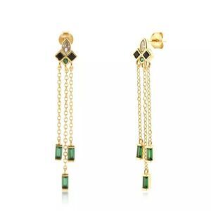 GOLD PLATED STERLING SILVER ART DECO MID CENTURY MODERN EMERALD ONYX DANGLE
